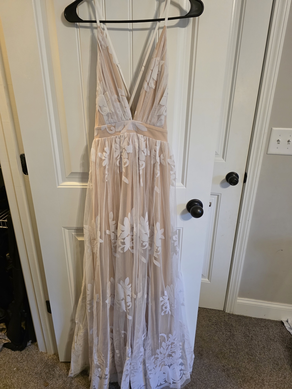 Delicate Embroidered Tulle Maxi Dress - Blush with White Floral